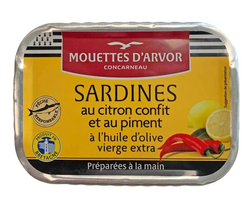 Mouettes d'Arvor Sardinen mit konfierter Zitrone und Chili - Dose 115 g