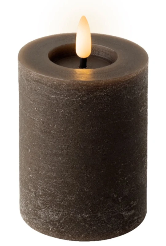 LED Kerze Rustic Braun Stumpenkerze Flammeneffekt Echtwachs Warmweiß H 11,2cm
