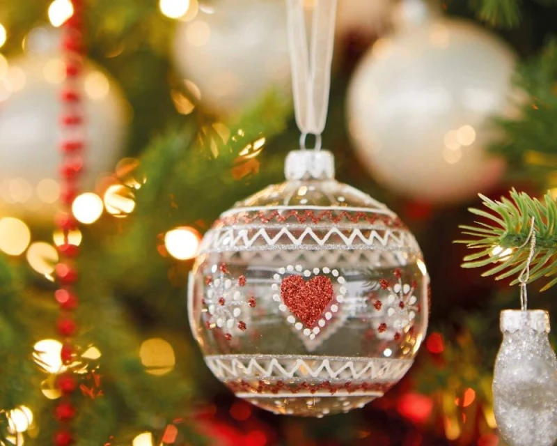 Christbaumkugeln Love Herz 6 Stück Weihnachtskugeln Set Transparent Echt Glas