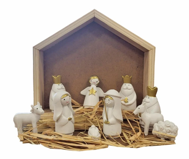 Kleine Krippenfiguren Weihnachten Set 11 teilig Weihnachtskrippe Handbemalt