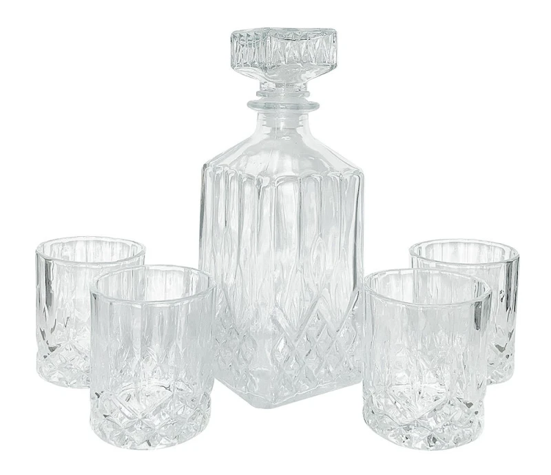 Whisky Karaffe Set Whiskey Glaskaraffe Dekanter Whiskydekanter + 4 Gläser