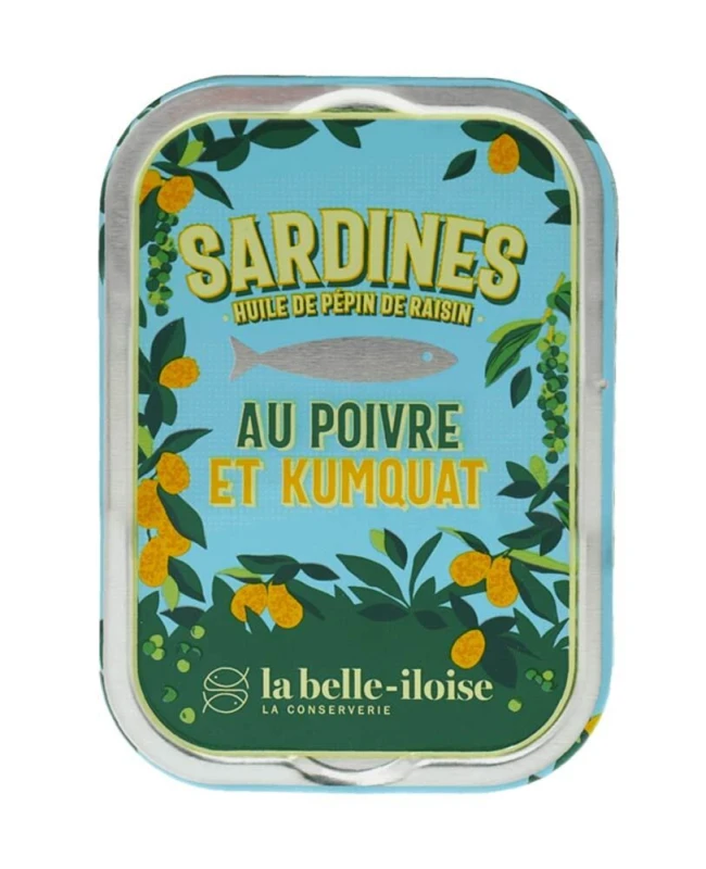la belle-iloise Sardinen in Traubenkernöl mit Kumquat & grünem Pfeffer-Dose 115 g