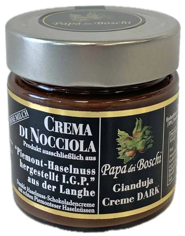 Papa dei Boschi Gianduja Creme Dark Nussnougat Haselnusscreme Piemont 250 g