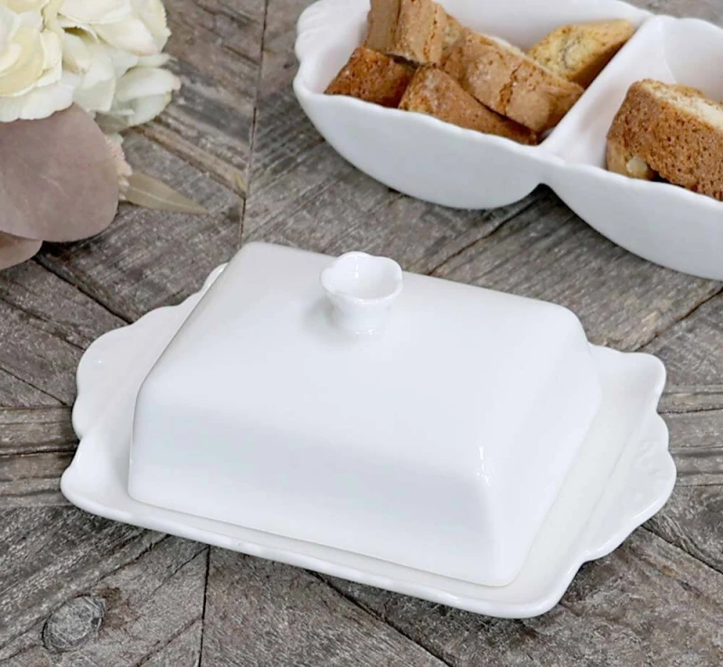 Chic Antique Provence Butterdose Porzellan Weiß Vintage Stil
