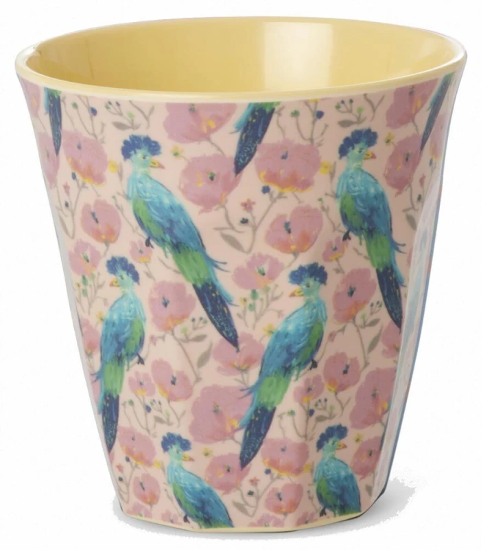 Rice Melamin Becher Exotic Bird Print Hellrosa Vögel Medium