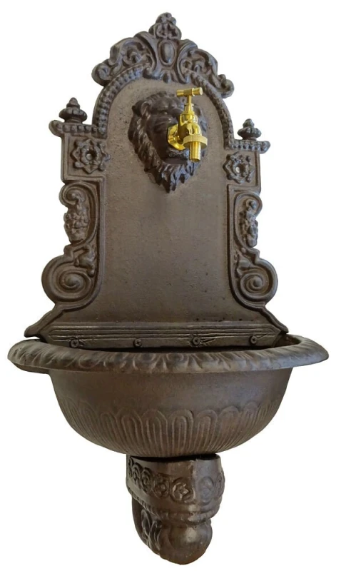 Wandbrunnen Löwenkopf Antik-Stil Waschbecken mit Wasserhahn Metall Braun