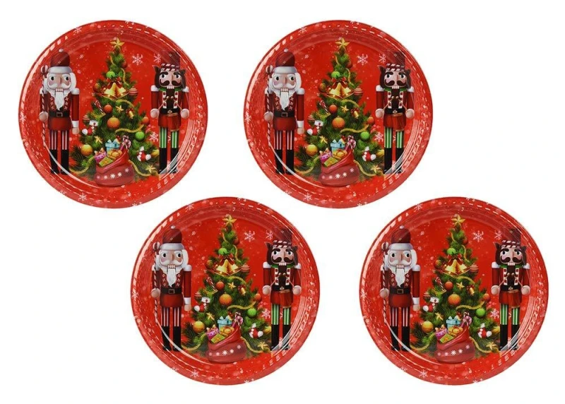 Weihnachtsteller Nikolaus Advent 4 Stück Plätzchenteller Weihnachten Rot Nussknacker