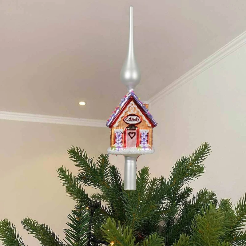 Weihnachtsbaumspitze Buntes Lebkuchenhaus Candy Glas Christbaumspitze 31cm
