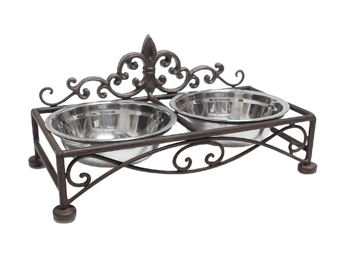 Futternapf Landhausstil Lilie Doppelnapf Hund Katze Fressnapf Hundebar Braun