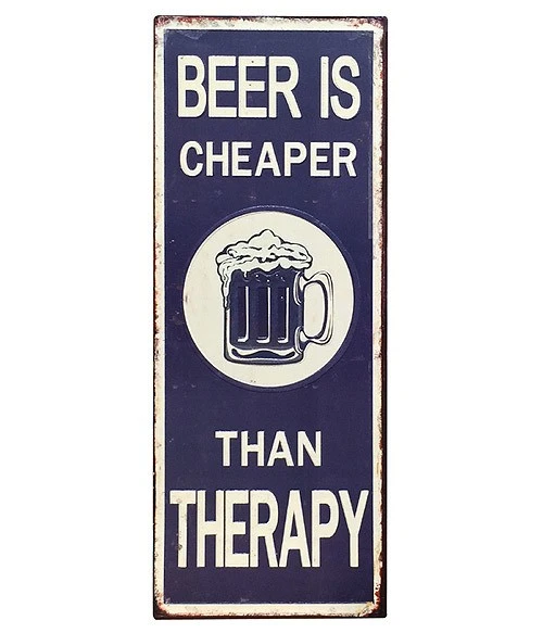 Blechschild BEER IS CHEAPER THAN THERAPY Vintage-Stil Dekoschild Nostalgie 50x20cm