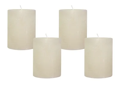 4 Rustic Stumpenkerzen Premium Kerze Creme Weiß 6x8cm - 28 Std Brenndauer