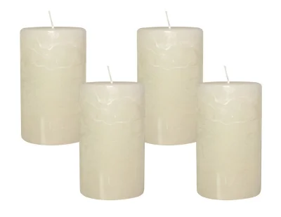 4 Rustic Stumpenkerzen Premium Kerze Creme Weiß 6x10cm - 38 Std Brenndauer
