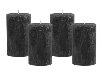 4 Rustic Stumpenkerzen Premium Kerze Anthrazit 6x10cm - 38 Std Brenndauer
