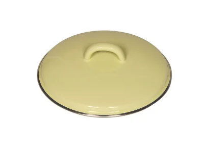 Riess Deckel Emaille Pastell Gelb mit Chromrand 16cm