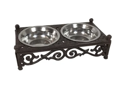 Fressnapf Futternapf Doppelt Nostalgie Gusseisen Antik-Stil Braun