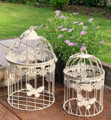 Deko Vogelkäfig Dekokäfig 2er-Set Schmetterling Nostalgie Antik-Stil Weiß