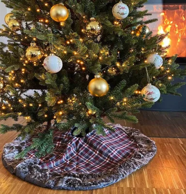 Christbaumständer Abdeckung Rot Grau Kariert Weihnachtsbaumdecke Vintage Stil