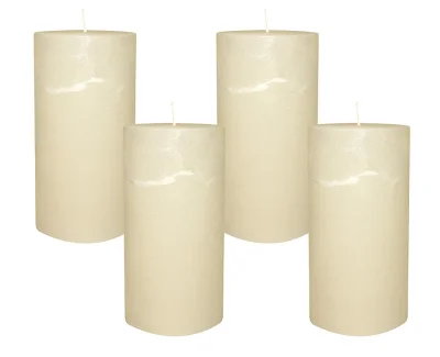 4 Rustic Stumpenkerzen Premium Kerze Creme Weiß 7x15cm - 65 Std Brenndauer
