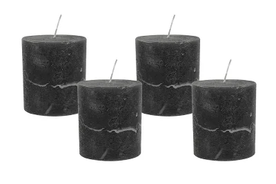 4 Rustic Stumpenkerzen Premium Kerze Anthrazit 7x8cm - 40 Std Brenndauer