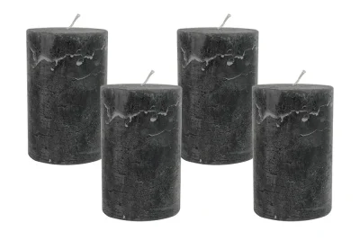 4 Rustic Stumpenkerzen Premium Kerze Anthrazit 7x12cm - 55 Std Brenndauer