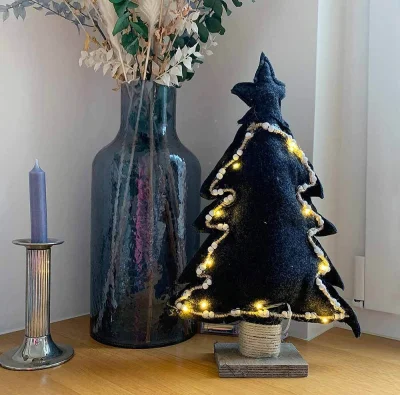 LED Weihnachtsbaum Tanne Filz Schwarz Beleuchtung Timer Tischdeko 40cm