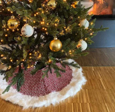 Weihnachtsbaum Decke Rot Weiß – Abdeckung für Christbaumständer mit Schneeflocke