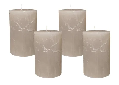 4 Rustic Stumpenkerzen Premium Kerze Grau 7x12cm - 55 Std Brenndauer