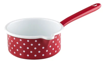 Riess Stielkasserolle mit großem Ausguß Emaille Stieltopf Pünktchen Rot 14cm