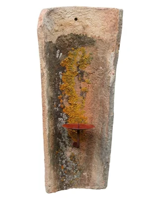 Dachziegel Antik Verwittert mit Wandkerzenhalter Original Patina Bruchecken