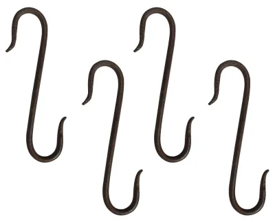 4 Haken Gusseisen S-Form Hängehaken Küchenhaken Fleischerhaken Antik Stil Braun