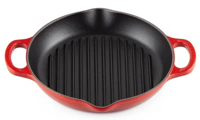 Le Creuset Grillpfanne Signature Rund mit 2 Griffen Gusseisen Kirschrot 25cm