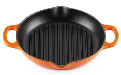 Le Creuset Grillpfanne Signature Rund mit 2 Griffen Gusseisen Ofenrot 25cm