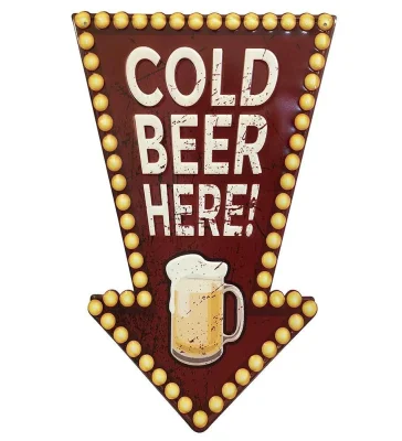 Blechschild COLD BEER HERE Pfeil Wegweiser Nostalgie Vintage 50x30cm
