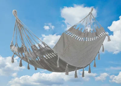 Hängematte Ibiza mit Fransen Tuchhängematte Baumwolle ohne Spreizstab Grau