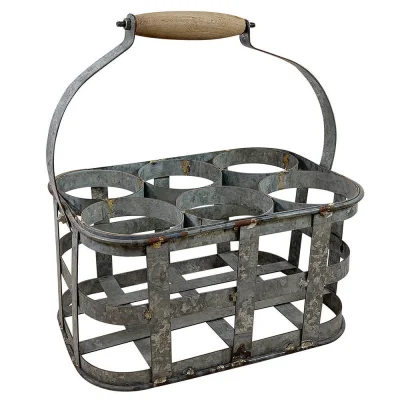 Flaschenkorb Metall 6 Flaschen Vintage-Antik-Stil Flaschenträger Zink