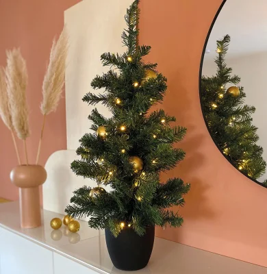 Weihnachtsbaum künstlich mit Beleuchtung 90 cm Topf LED Lichterkette Warmweiß