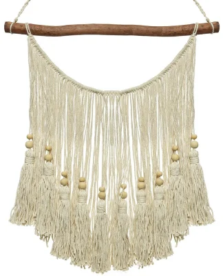 Makramee Wandbehang Boho Wanddeko Wandteppich Perlen Baumwolle gewebt 60x60cm