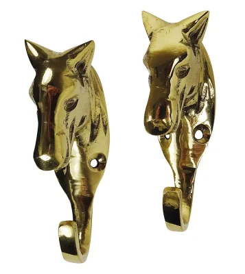 Garderobenhaken Pferd Trensenhalter Messing 2 Stück Wandhaken Nostalgie 9cm