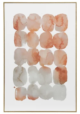 Wandbild Holz mit Rahmen Kunstdruck Dots Tupfen Aquarell Orange Weiß 60x40cm