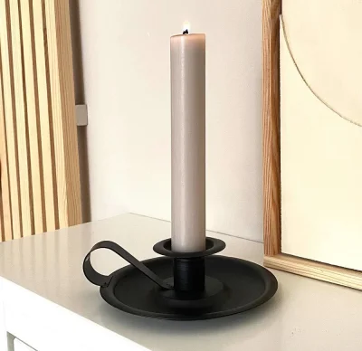 Kerzenhalter mit Henkel Biedermeier Kerzenständer Vintage Metall Schwarz