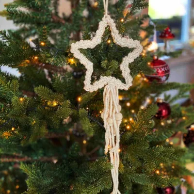 Makramee Stern Anhänger Baumwolle 16cm Boho Christbaumschmuck Weihnachtsdeko