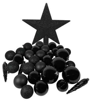Weihnachtsbaumkugeln mit Christbaumspitze Set Schwarz 33 teilig Christbaumkugeln