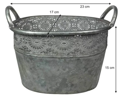 Zink Blumentopf Oval mit Griffen Vintage-Stil Pflanztopf Landhausstil Grau S 23 cm