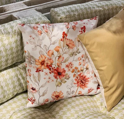 Outdoor Kissen Blumen Vintage Gartenkissen Wasserabweisend Weiß Beige 45x45cm