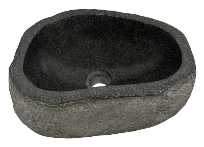 Waschbecken Naturstein Aufsatzwaschbecken Flussstein Handwaschbecken Oval S 30-35 cm