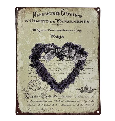 Blechschild Paris Lavendel Herz Dekoschild Dekoschild Vintage-Stil 20x25cm