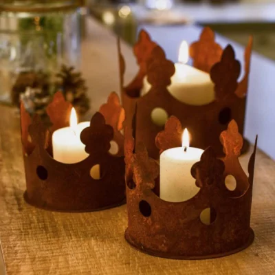 Teelichthalter Krone Edelrost Windlicht Deko Kerzenhalter Metall 12cm