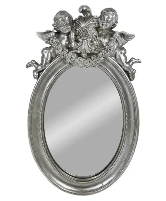 Wandspiegel Engel Silber Oval Barock Spiegel Antik-Stil Vintage 49x30cm