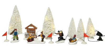 Winterszene Skipiste Beleuchtet Ski Rodeln 16 teilig Deko mit Beleuchtung