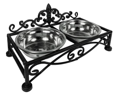 Futternapf Landhausstil Lilie Doppelnapf Hund Katze Fressnapf Schwarz 28 cm